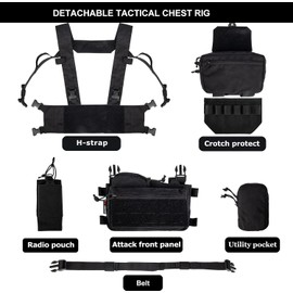 BOMTURN Chest Rig Tactical Airsoft Chest Rig 1000D Molle Micro Chest Rigs Adjustable Detachable Modular Vest with Mag Pouch