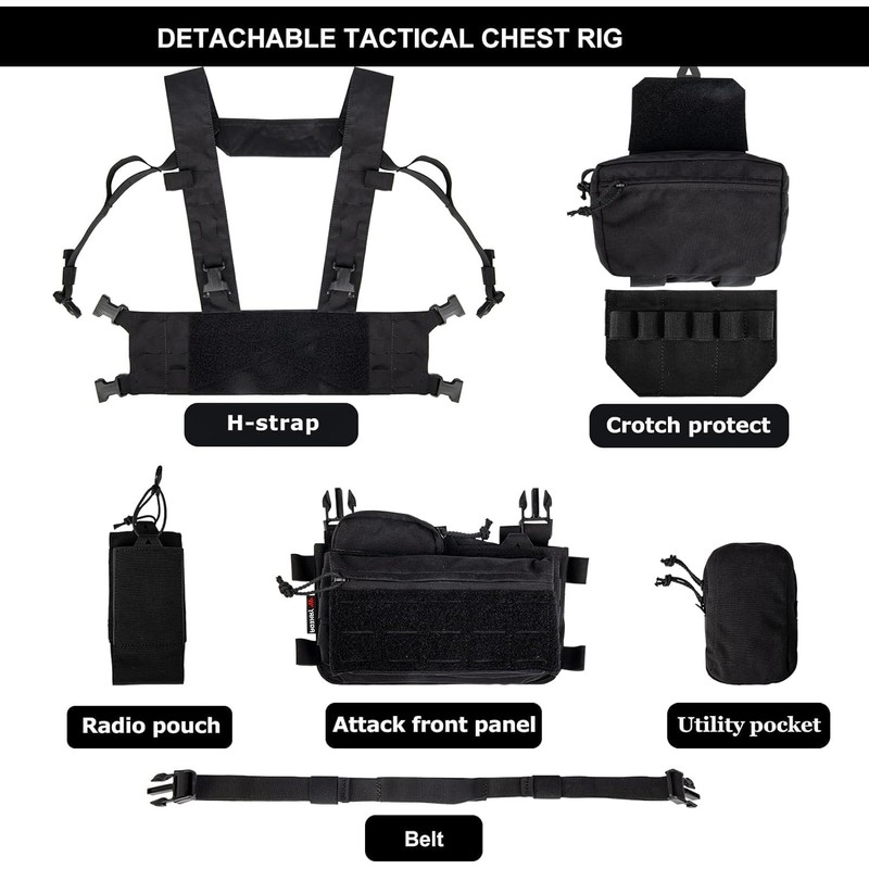BOMTURN Chest Rig Tactical Airsoft Chest Rig 1000D Molle Micro