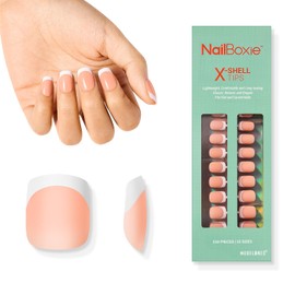 Modelones Extra Short Square Nail Tips, 150 Pcs Pre-applied X Coat Tips Press on Nails, Nude French Gel Nail Tips for Nail Extension Art DIY Salon, 15 Sizes