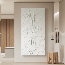 GeekMacro Abstract Textured Wall Art Hand Painted White Canvas Modern Oil Painting 58x29 Contemporary Minimalist Large Artwork Horizontal/Vertical Wall Decor