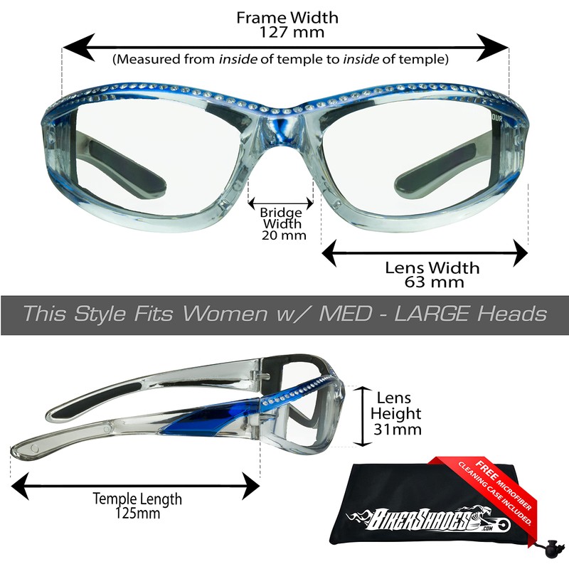 Bikershades Chrome Frame Anti Glare Mirrored Motorcycle Sunglasses with Rhinestones