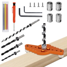 Dowel Jig Kit for Floating Shelf Bracket(1.3 x 30 cm Drill Bit),Self-centering Scriber(& 0.6, 0.8, 1, 1.2 cm Drill Bits),Drill Guide for Hidden Shelf Brackets & Mantels,Centering Hole Drill