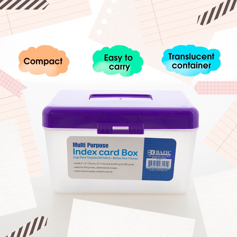 BAZIC PRODUCTS Index Card Box 3"x5", Plastic Storage Case Holds