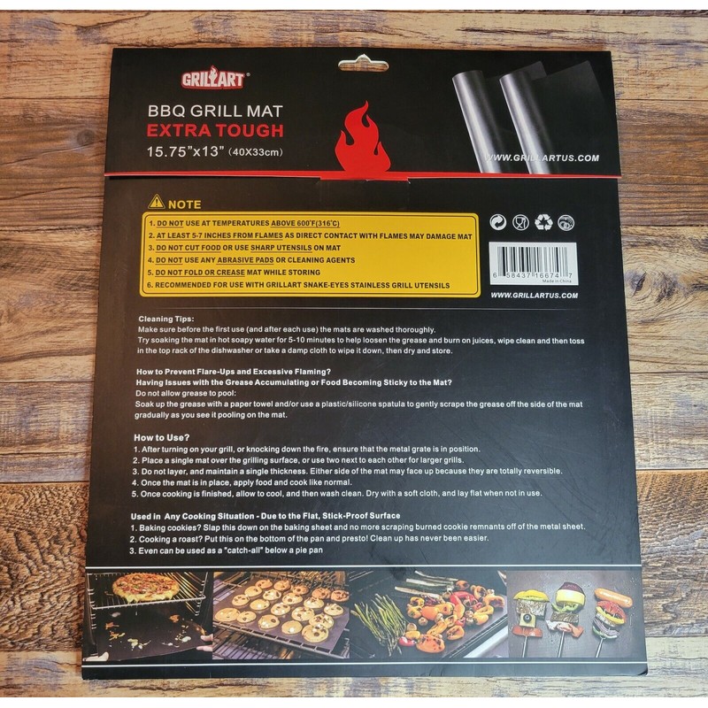 GRILLART BBQ Grill Mat - 100% Non-Stick 600 Degree Heavy