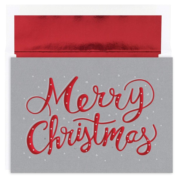 Masterpiece Studios Holiday Collection 16-Count Boxed Embossed Christmas Cards with Foil-Lined Envelopes, 7.8" x 5.6", Merry Christmas Sparkle (927100)