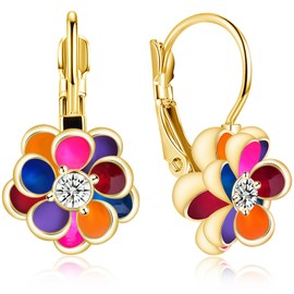 Gdpaddy Bohemian Sparkly Crystal Sunflower Enamel 14k Gold Lightweight Hoop Earrings Colorful Rhinestone Daisy Dangle Leverback Earrings For Women Jewelry Gifts (Colour)