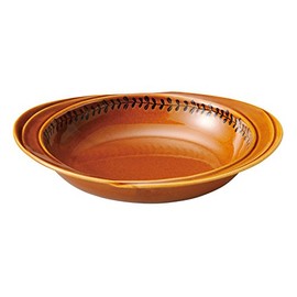 Banko Ware 15978 Oven-safe, Oval Bowl, Dish, Large Leaf Line, American Diameter, Approx. 10.0 inches (25.5 cm), Tableware, Pottery, Microwavable, Made in Japan