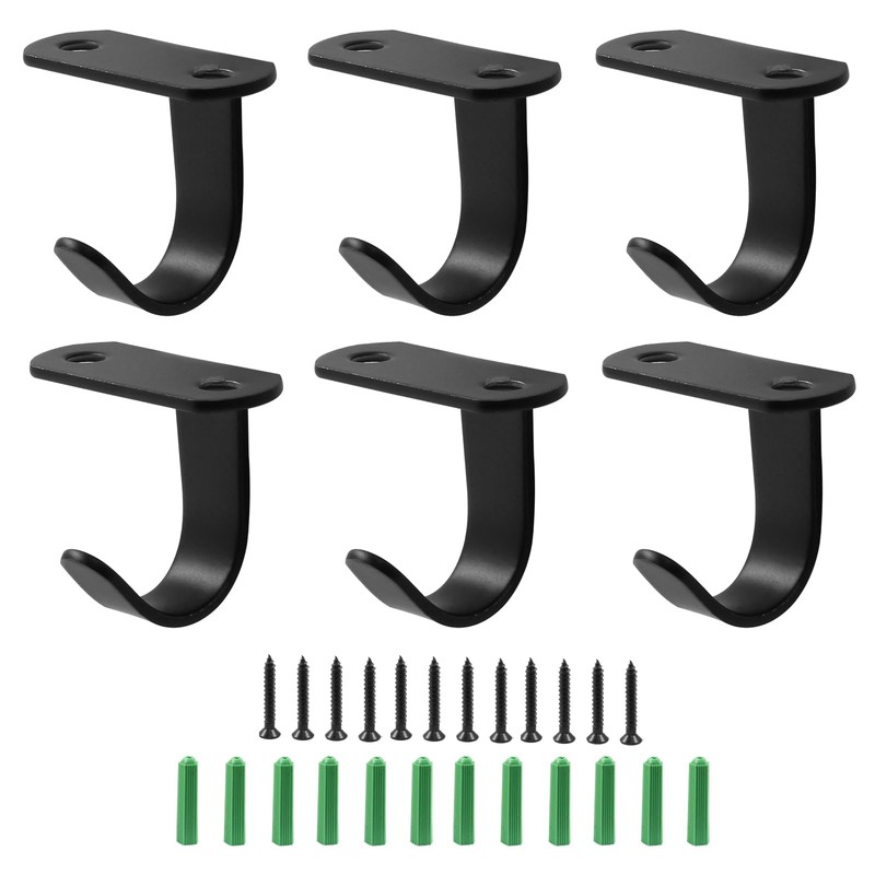 Piutouyar 6 Pack Black Screw Mounted Ceiling Hooks, Heavy Duty