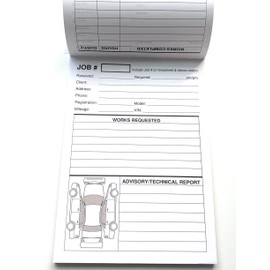 Repair Job Cards x100 Garage Workshop Job Time Sheet Pad Works Cards MOT 100 Sheets Two Sided with Car Image