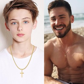 ALEXCRAFT Cross Chain Gold Silver Necklace for Women Men Girls Chain with Cross Gift for Women Girlfriend Mum Girls, Brass Gold