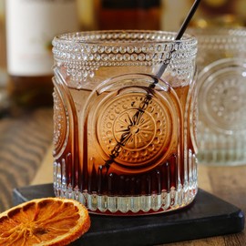 Kate Aspen 24PCS 10 oz. Ribbed Retro Arch Floral Clear Drinking Glasses Vintage Glassware Set Cocktail Glass Set, Juice Glass, Water Cups | Great Hostess Gift & Gift for New Home Owners