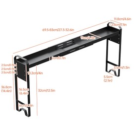 Kitchen Spice Rack Over The Stove, Shelf for Back of Stove, Stove Top Shelf for Seasoning Organizer, Over Oven Shelf, Countertop, Expandable Length 27.3''-32.6'', 4 Adjustable Height (Black, Normal)