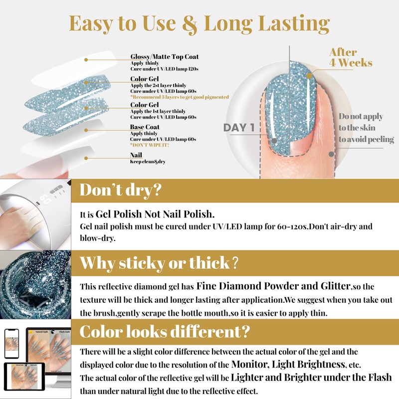 Light Hazy Blue High Density Reflective Flash Glitter Gel Nail