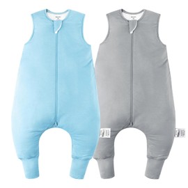 EasyFi Rayon Made From Bamboo Sleep Sack 12-24 Months 0.5 Tog Ultra Soft Summer Toddler Sleep Sack 1t-2t with Feet 2-Way Zipper Lightweight Sleeping Bag Baby Wearable Blanket (2 Pack)-Blue & Gray