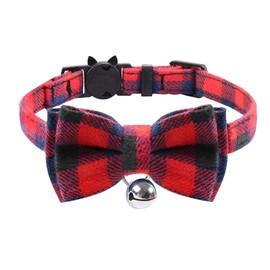 Red Plaid Cat Collars Quick Release Kitten Collar Bow Tie Safety Cat Bowtie Collars Christmas Cat Bow Collar With Bell Soft Tartan Collar Adjustable Pet Collars For Kitten Puppy Small Pets