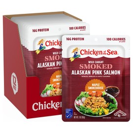 Chicken of the Sea Smoked Alaskan Pink Salmon, 3 oz. Packets (Box of 12), Wild Caught Salmon, Maple Smokehouse