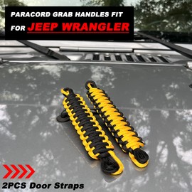 ROMASO Door Limit Strap Replacement for Jeep Wrangler CJ YJ TJ JK JL Heavy Duty Paracord Door Check Straps Door Limiter,Black&Yellow (2Pack)
