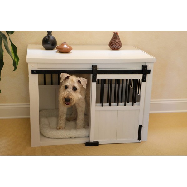 New Age Pet ECOFLEX Homestead Sliding Barn Door Furniture Style Dog Crate -Antique White, Large