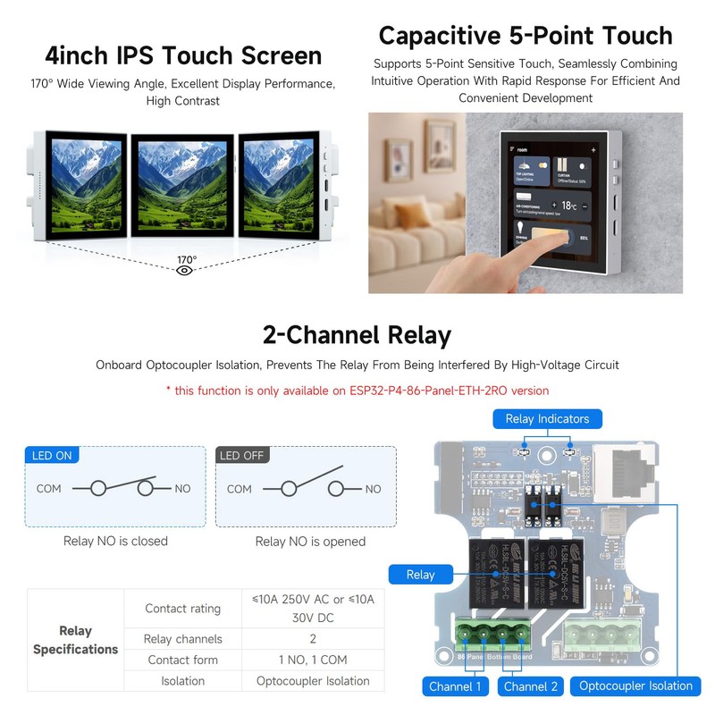 Waveshare ESP32-P4-WIFI6-Touch-LCD-4B (Support External Camera), ESP32-P4 Smart 86 Box, Dual-Core