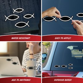 Christian Fish Car Decals - Set of 4 Black White Religious Stickers for Car or Truck Window Icthus Jesus Fish Car Emblem Christian Fish Symbol for Car