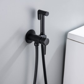 SHAMANDA Wall Mounted Bidet Sprayer Set, Stainless Steel Round Handheld Bidet Attachment, Matte Black, BDS09-7