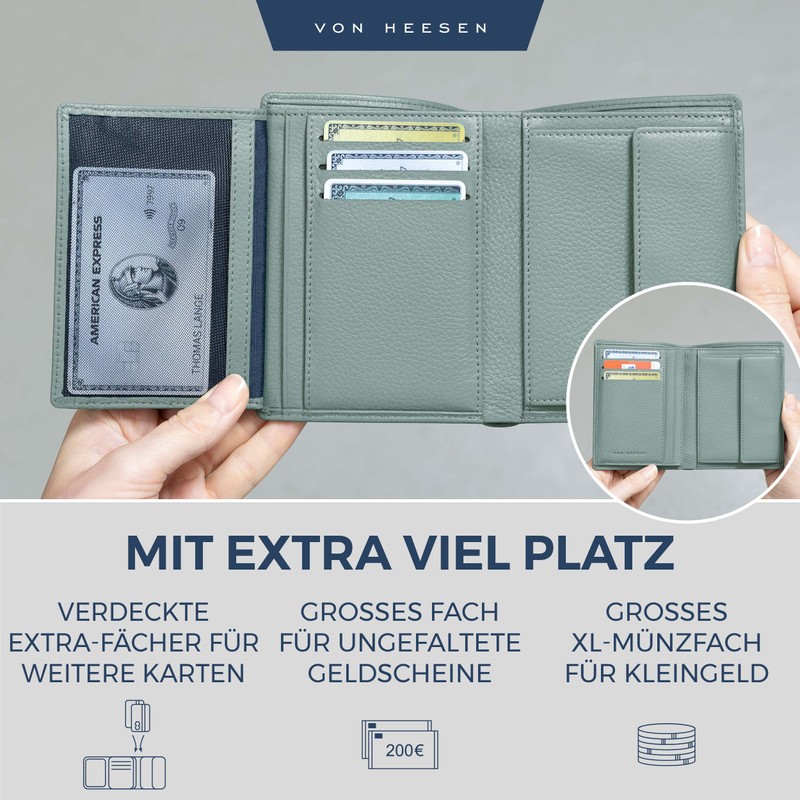 VON HEESEN® Wallets Men & Women, Turquoise (Silver Pine), With