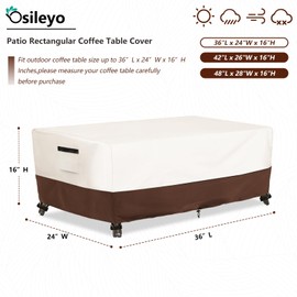 Osileyo Outdoor Patio Coffee Table Cover, Waterproof Rectangular Patio Side Table Cover,Patio Furniture Covers,48 x 28 x 16 inch,Beige & Brown