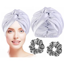Silk Hair Satin Bonnet and Scrunchies Set - Enjoy Comfortable Sleep and Stylish Hair Accessories - Waterproof Shower Cap - Protect & Style Hair Confidently - Elastic & Fashionable Hair Protection