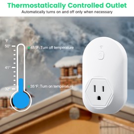 Thermostatically Controlled Outlet, Plug-in Freeze Protection Thermostat for 120V Pipe Heating Cables, Automatically Turn On at 35°F and Off at 48°F