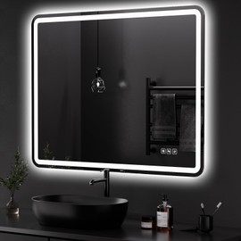 QAOYEDE 28"x 36" LED Bathroom Mirror with Stepless Dimmable Wall Mirrors with Anti-Fog, 3 Color Modes Vanity Mirror, LED Strip with 240 Beads, UL Listed LED Driver, Horizontal/Vertical