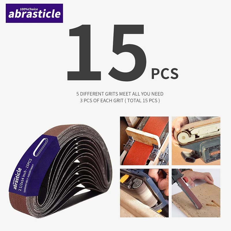 15 Pcs 2-1/2 x 14 Inch Assorted Aluminum Oxide Sanding