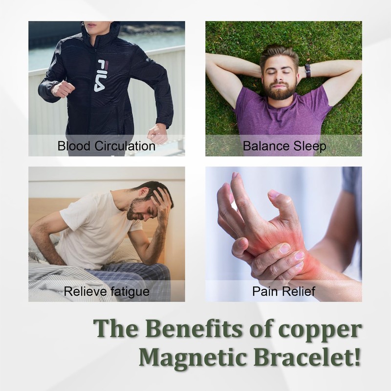 Fashtour 2X Copper Magnetic Bracelet and Ring Set for Men,