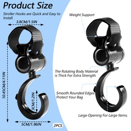 2 PCS Walker Hook Hanging, 360° Rotation Multipurpose Stroller Hooks for Hanging Diaper Bags, Baby Stroller Wheelchair Hanger Clip Accessories, for Walker, Shopping Cart, Car Back Seat