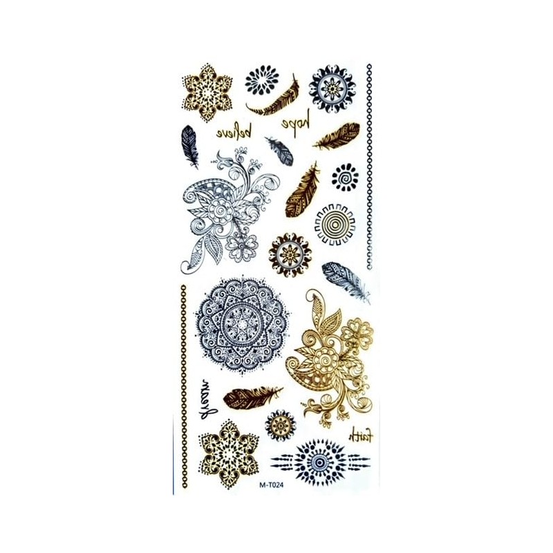 5 Sheets Temporary Gold and Silver Tattoos Feather Tattoo Bracelet