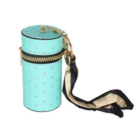Jinweixb Fashionable cylindrical lipstick storage box, small accessory storage bag, with gold hardware, decorative ribbon, zipper closure, light green
