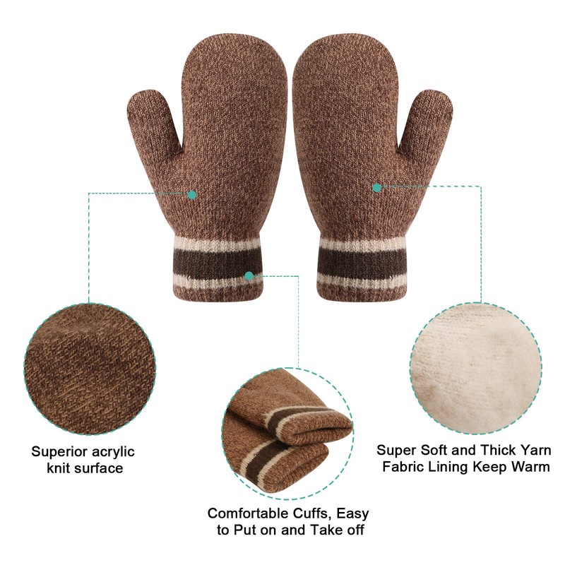 TAGVO Toddler Kids Warm Knitted Mittens Gloves 3 Pairs, Windproof