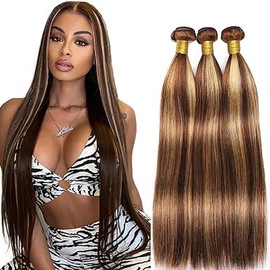 Tuheerst Human Hair Brazilian Real Hair Wefts Human Hair Bundles Straight 3 Bundles Blonde P427 Brazilian Hair Real Hair 100% Brazilian Remy Hair 100 g/Bundle 18 18 18 Inches