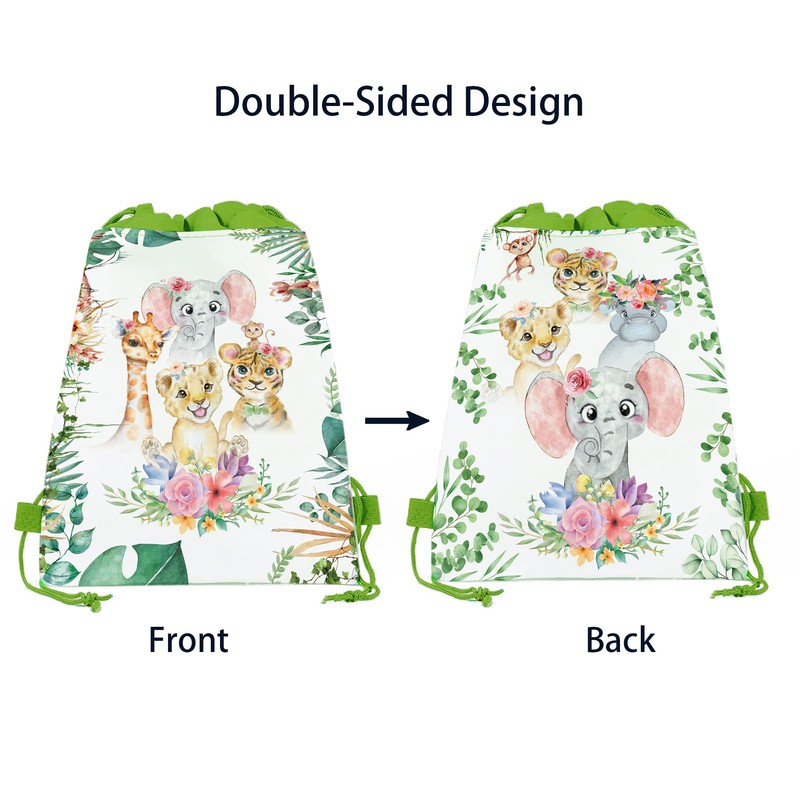 12 Pcs Jungle Animal Drawstring Backpack Set Cartoon Backpack Storage