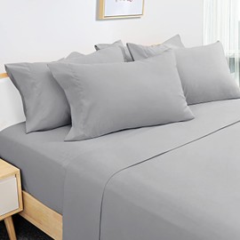 HOMEIDEAS 6 Pieces Lightweight Easy Care Microfiber Bed Sheets Set(Full, Light Gray), Super Soft & Fade Resistant, 15 inches Deep Pocket 1800 Thread Count Bedding