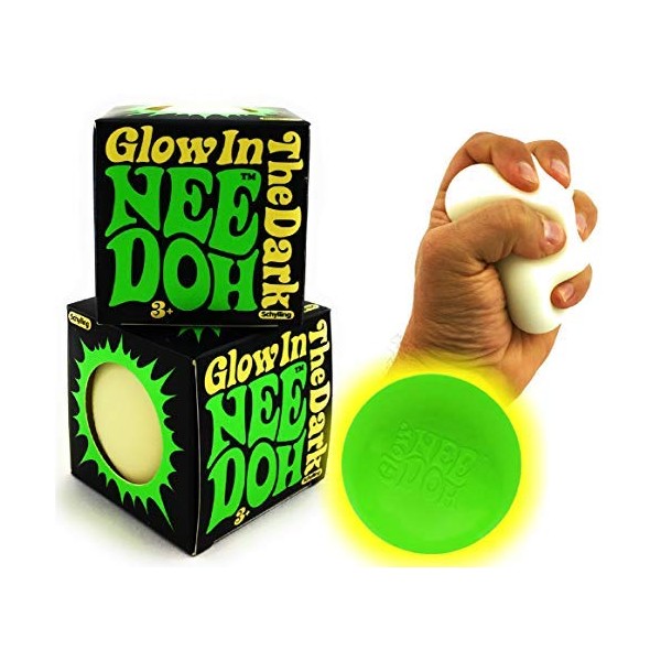 Schylling Glow in The Dark NeeDoh (Groovy Glowing Glob) Squishy, Squeezy, Stretchy Stress Balls Gift Set Bundle - 2 Pack