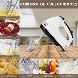 LSXD Batidora de Mano, Batidora Profesioal de 7 Velocidades, Batidora Electrica con 2 Varillas y 2 Ganchos, para Mezclar Galletas, Batir Alimentos, Huevos, Pasteles