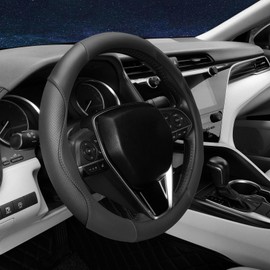 Mihecor Steering Wheel Cover Universal Standard Size 14.5-15 inch, Breathable Microfiber Leather, Anti-Slip, Soft Grip, Sporty Design, Fits for Cars SUVs Trucks, Black