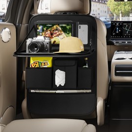 GMQ Back Seat Car Organizer 1 Pack,Backseat Organizer with Tray,Multifunctional Car Seat Back Storage Box with Foldable Tablet Holder (Black, Plain weave)