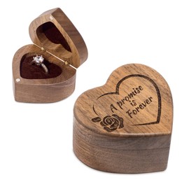 Wislist Wood Engagement Ring Box Heart Shaped Engraved Ring Case for Proposal Wedding (A Promise Is Forever Pattern B
