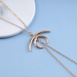 TseenYi Boho Long Tassel Pendant Necklace Sweater Chain Gold Moon Pendant Necklace Long Chain Sweater Necklace Long Fringe Y Necklace Chain Jewelry for Women and Girls