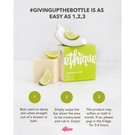 Ethique Coconut & Lime Solid Butter Bar Supremely Hydrating for Heels and Elbows - Eco & Vegan Friendly, Sustainable and Plastic Free (100g/3.5oz, Pack of 1)