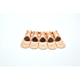 5 Pack Copper Wire Lugs AWG 1/0 * 5/16 Heavy Duty Battery Cable Terminal Connector, Ring Terminal Copper Crimp Lugs Welding Cable Bare Copper Eyelet Lug