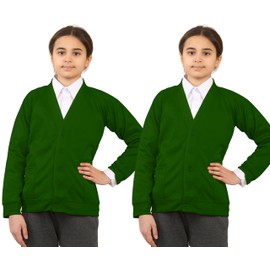 Bahob® 2 Pack Girls School Cardigan Fleece Sweatshirt Uniform Schoolwear Long Sleeve TOP Pullover Jumper Round/V- Neck 2-14 Years (Green, 5-6 Years)