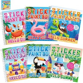 6Pcs Summer Paint by Sticker Books Hello Summer Sticker by Number Books Activity Book Puzzle Book Craft Art Gift with Crab Flamingo Turtle Toucan 48 Pictures Party Favors