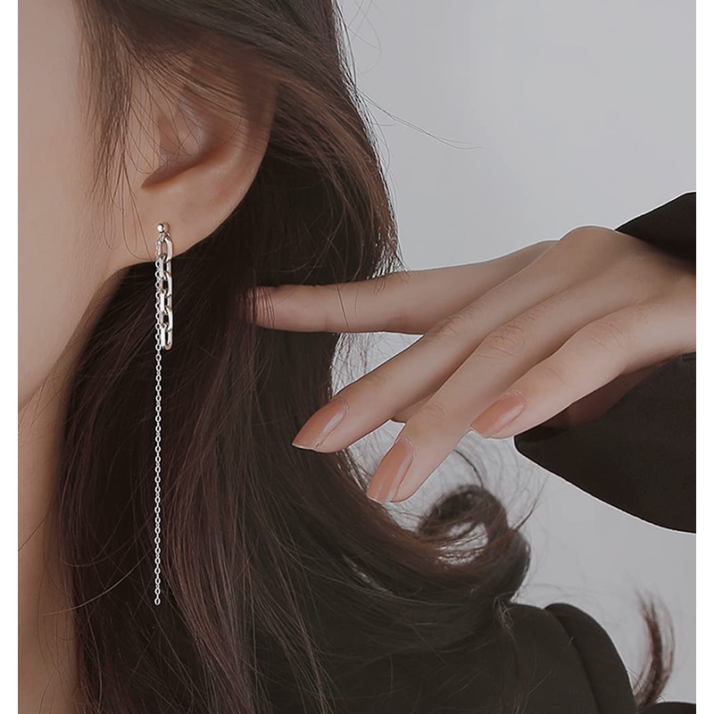 SLUYNZ 925 Sterling Silver Chain Dangle Earrings for Women Asymmetric